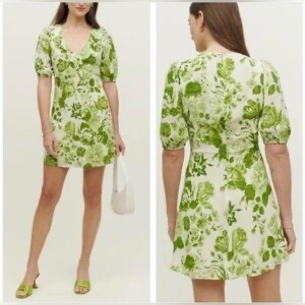 Reformation Simon Green Floral Mini Dress Size:10‎